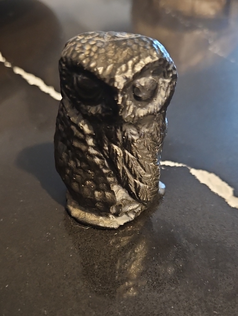 Canadian Crafted Western Canada Real Black Coal Owl Figurine Carved